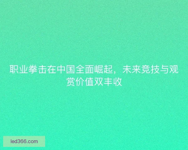职业拳击在中国全面崛起，未来竞技与观赏价值双丰收